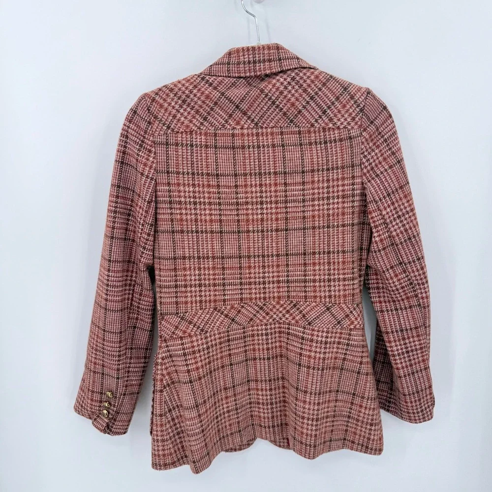 Alex Colman Sportswear Vintage 70s Orange Brown Glen Plaid Wool Blend Blazer